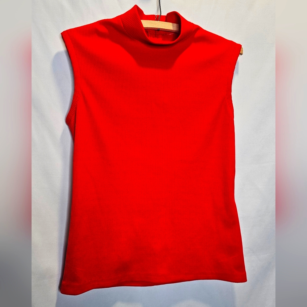 Three Flaggs Mod Vintage Red Mock Neck Top